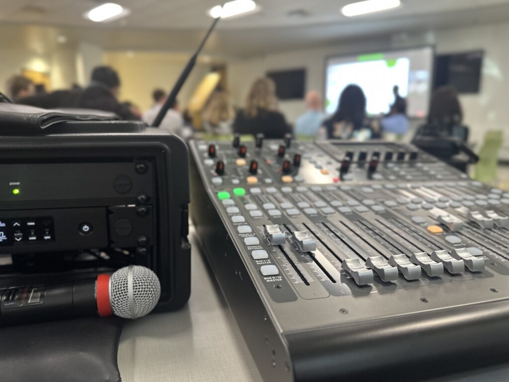Live event production setup with stage lighting